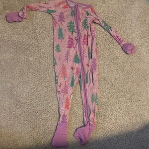 Little Sleepies Pink and Green Forest Footie Pajamas